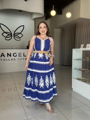 VESTIDO CON  DETALLES BLANCOS Y CINTO 250348