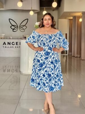 VESTIDO ESTAMPADO FLORES AZULES 23039