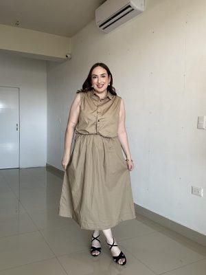 CONJUNTO DE BLUSA CAMISERA SIN MANGAS Y FALDA MIDI 250455