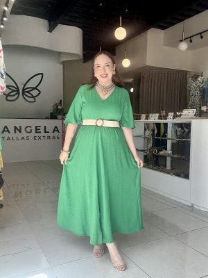 VESTIDO MIDI VERDE CON CINTURON 25139