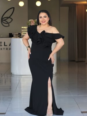 VESTIDO DE NOCHE NEGRO ASIMETRICO 1332