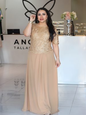 VESTIDO DE FIESTA CON ENCAJE DORADO 8290