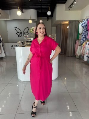 VESTIDO CAMISERO ROSA FUSHIA AJUSTABLE 12107