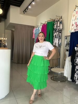 FALDA MIDI PLISADA ESCALONADA VERDE LIMÓN 675