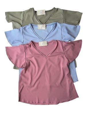 BLUSA BÁSICA CON ESCOTE EN V Y MANGAS MARIPOSA 2682