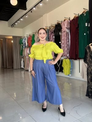 PANTALÓN PALAZZO AZUL CORTO 24568