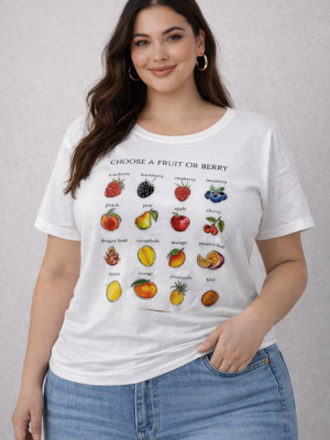 Playera blanca estampado frutas 1196