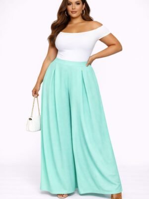 Pantalón amplio elegante verde menta 01537