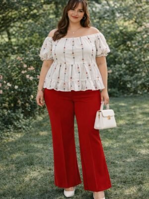 Pantalón Acampanado Rojo elegante 25142