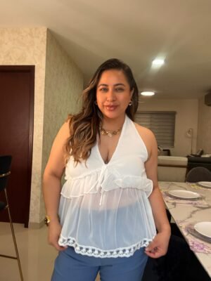 Blusa blanca halter con olanes 14150