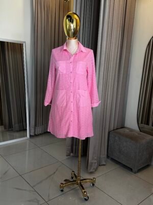 Vestido Camisero Rosa Bordado 51273