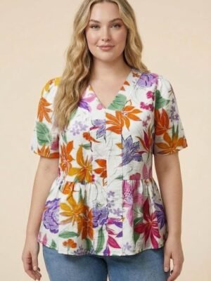 Blusa floral multicolor corte peplum 3035