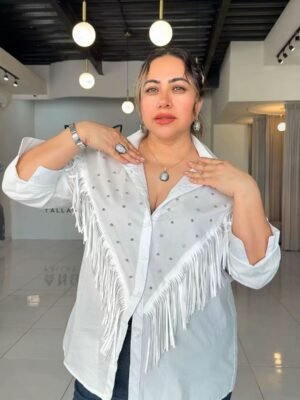 Camisa Blanca con Flecos y Detalle de Brillos 1103
