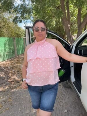 Blusa rosa con lunares y olanes 9170