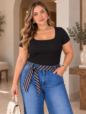 Blusa Negra de Cuello Cuadrado 9153
