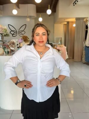 Blusa Blanca Fruncida Elegante 14142