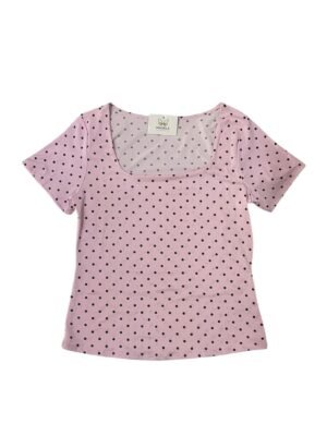 Blusa rosa con estampado de lunares y escote cuadrado 1109