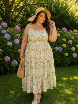 Vestido midi  estampado tropical PCR2839