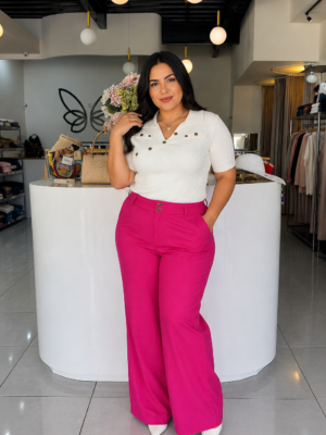 Pantalón wide leg en color fucsia vibrante KP1217