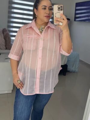 Blusa camisera en tono rosa pastel 5889