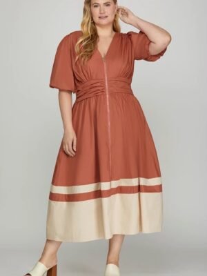 Vestido Curvy Terracota con Cierre Frontal