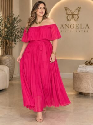 Vestido Largo Plisado Off Shoulder JD07513