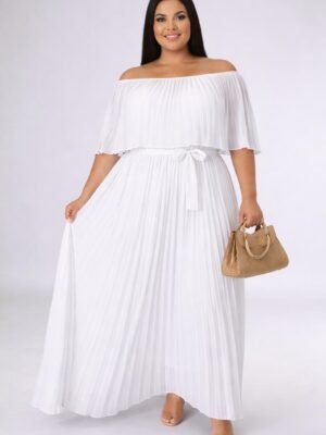 Vestido Maxi Plisado Curvy Off Shoulder
