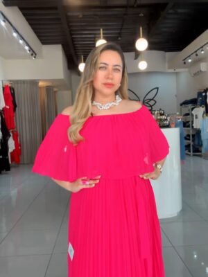 Vestido Largo Plisado Off Shoulder