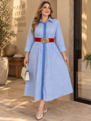Vestido Camisero Rayas Celeste M51331WX