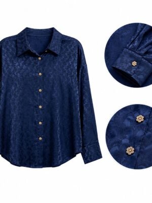 Blusa Satinada Jacquard con Botones Dorados 5693X